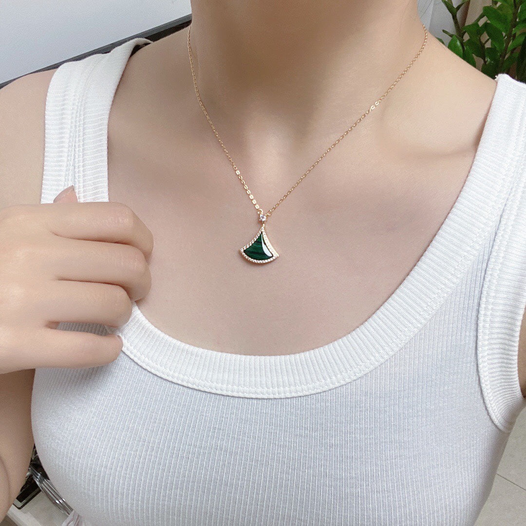[Royal Jewelry]DREAM MALACHITE DIAMOND PAVED PINK GOLD NECKLACE