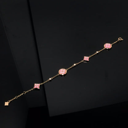 [Royal Jewelry]STAR AND SUN 4 MOTIF PINK MOP PINK GOLD BRACELET