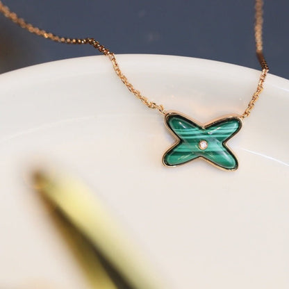 [Royal Jewelry]JEUX MALACHITE 1 DIAMOND PINK GOLD NECKLACE