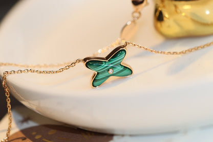 [Royal Jewelry]JEUX MALACHITE 1 DIAMOND PINK GOLD NECKLACE