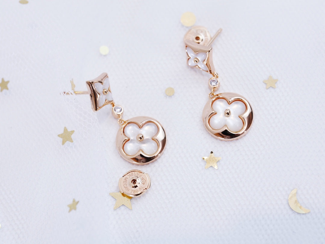 [Royal Jewelry]STAR AND SUN PINK GOLD MOP DROP EARRINGS