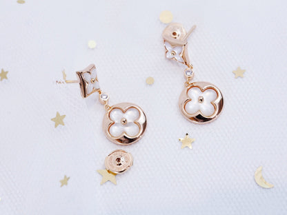[Royal Jewelry]STAR AND SUN PINK GOLD MOP DROP EARRINGS