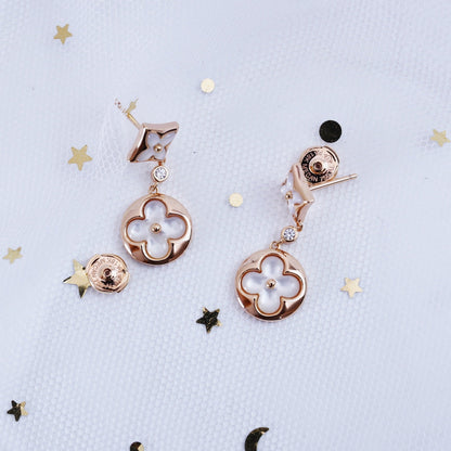 [Royal Jewelry]STAR AND SUN PINK GOLD MOP DROP EARRINGS