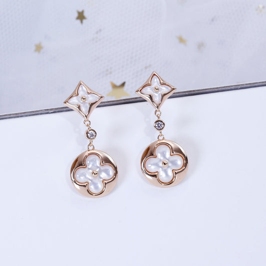 [Royal Jewelry]STAR AND SUN PINK GOLD MOP DROP EARRINGS