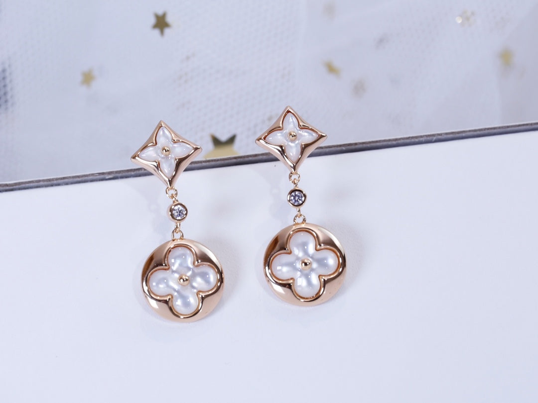 [Royal Jewelry]STAR AND SUN PINK GOLD MOP DROP EARRINGS