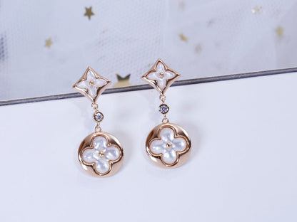 [Royal Jewelry]STAR AND SUN PINK GOLD MOP DROP EARRINGS