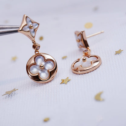 [Royal Jewelry]STAR AND SUN PINK GOLD MOP DROP EARRINGS