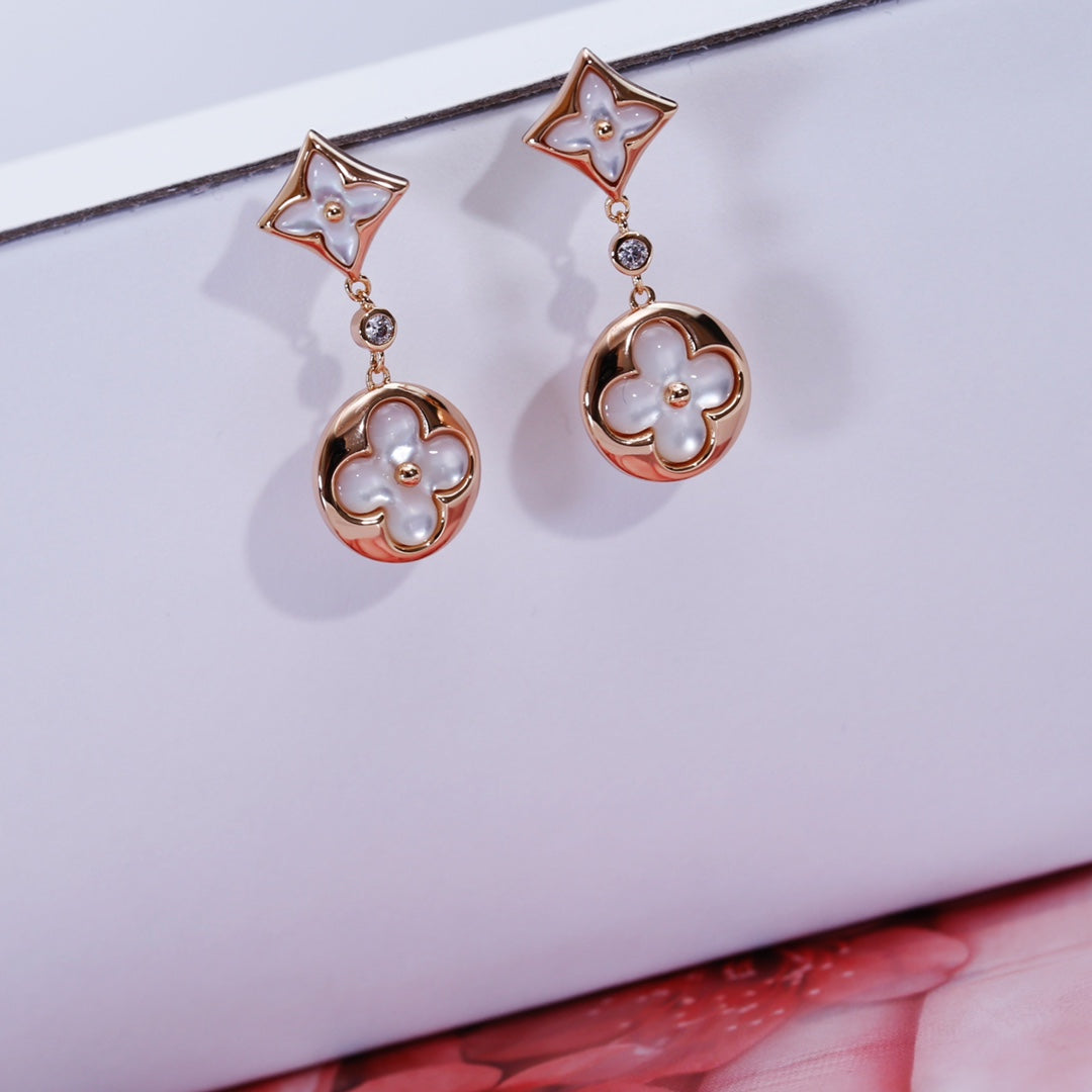[Royal Jewelry]STAR AND SUN PINK GOLD MOP DROP EARRINGS