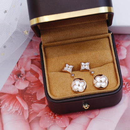 [Royal Jewelry]STAR AND SUN PINK GOLD MOP DROP EARRINGS