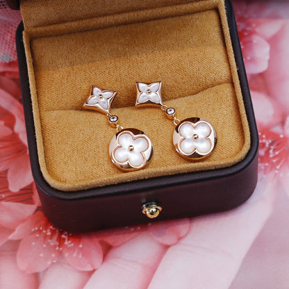[Royal Jewelry]STAR AND SUN PINK GOLD MOP DROP EARRINGS