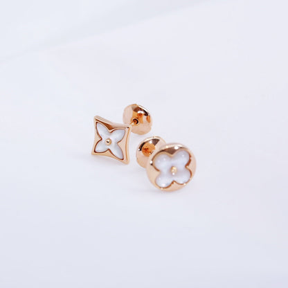 [Royal Jewelry]STAR AND SUN PINK GOLD MOP STUD EARRINGS