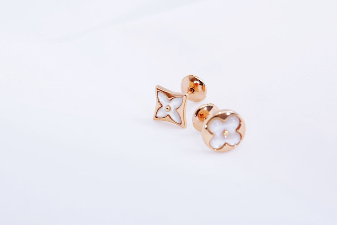 [Royal Jewelry]STAR AND SUN PINK GOLD MOP STUD EARRINGS