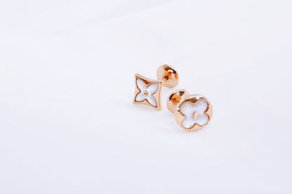[Royal Jewelry]STAR AND SUN PINK GOLD MOP STUD EARRINGS