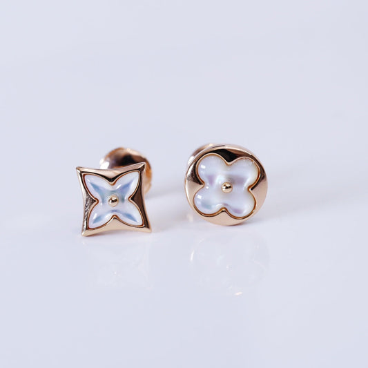[Royal Jewelry]STAR AND SUN PINK GOLD MOP STUD EARRINGS