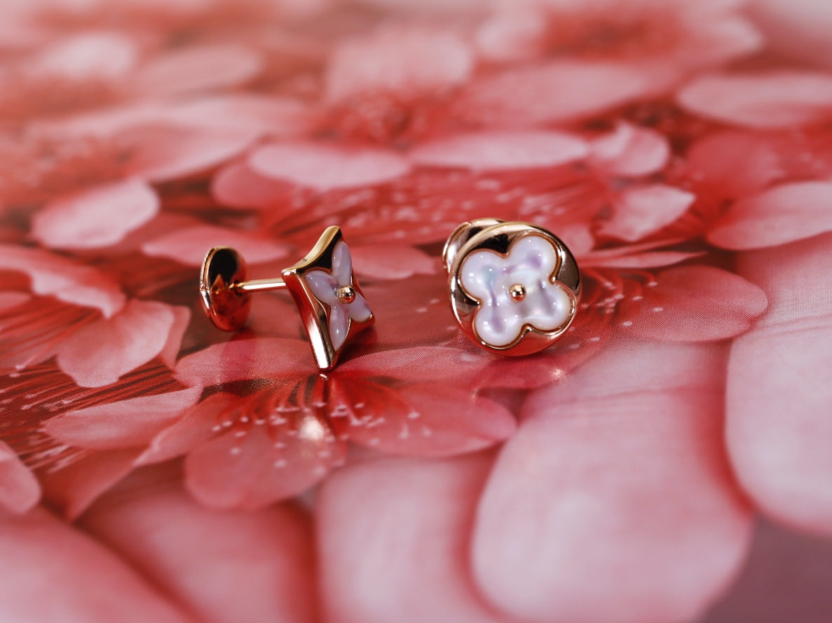 [Royal Jewelry]STAR AND SUN PINK GOLD MOP STUD EARRINGS