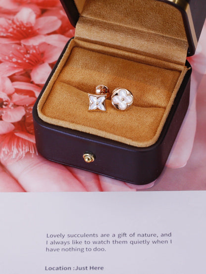 [Royal Jewelry]STAR AND SUN PINK GOLD MOP STUD EARRINGS