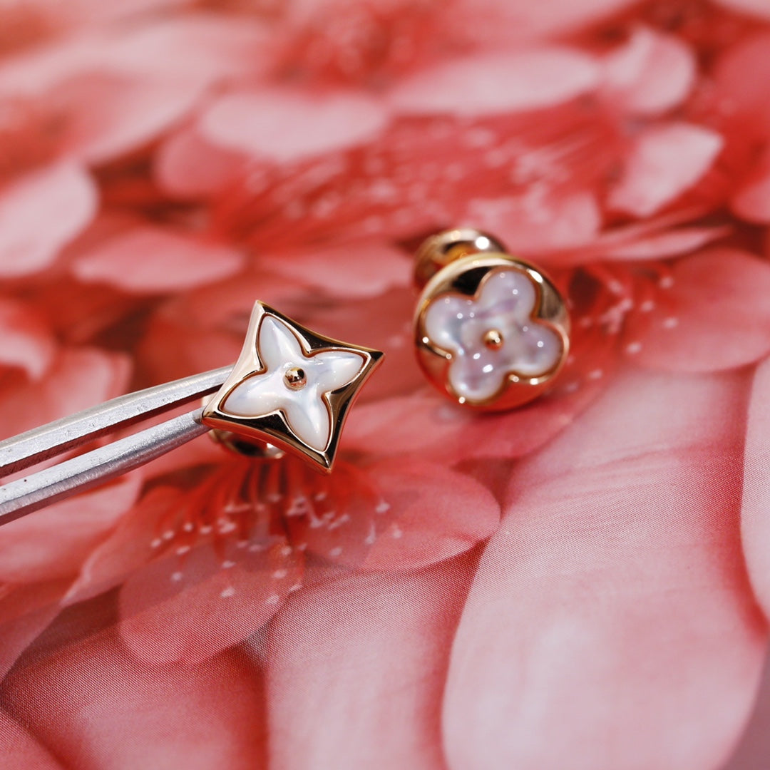 [Royal Jewelry]STAR AND SUN PINK GOLD MOP STUD EARRINGS