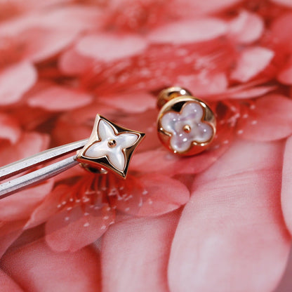 [Royal Jewelry]STAR AND SUN PINK GOLD MOP STUD EARRINGS