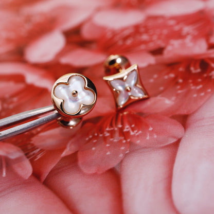 [Royal Jewelry]STAR AND SUN PINK GOLD MOP STUD EARRINGS