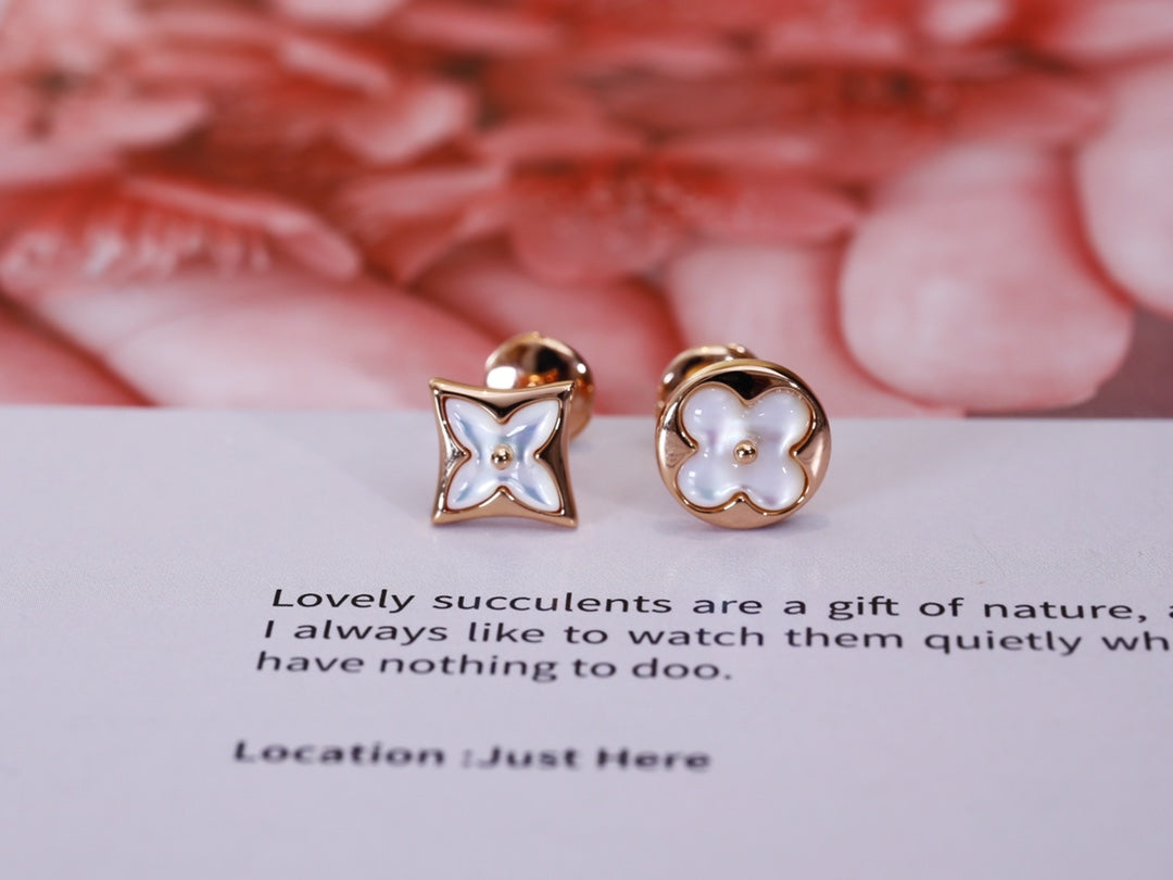 [Royal Jewelry]STAR AND SUN PINK GOLD MOP STUD EARRINGS