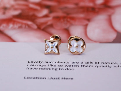 [Royal Jewelry]STAR AND SUN PINK GOLD MOP STUD EARRINGS