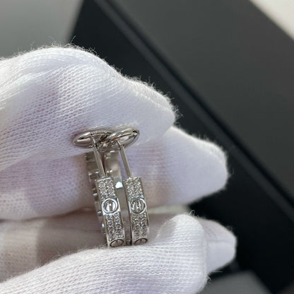 [Royal Jewelry]LOVE DIAMOND SILVER HOOP EARRINGS