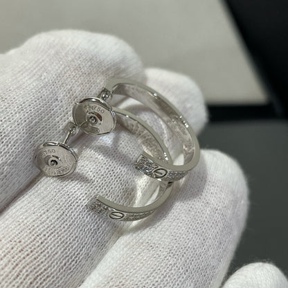[Royal Jewelry]LOVE DIAMOND SILVER HOOP EARRINGS