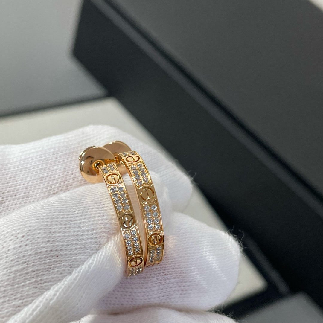 [Royal Jewelry]LOVE DIAMOND PINK GOLD HOOP EARRINGS