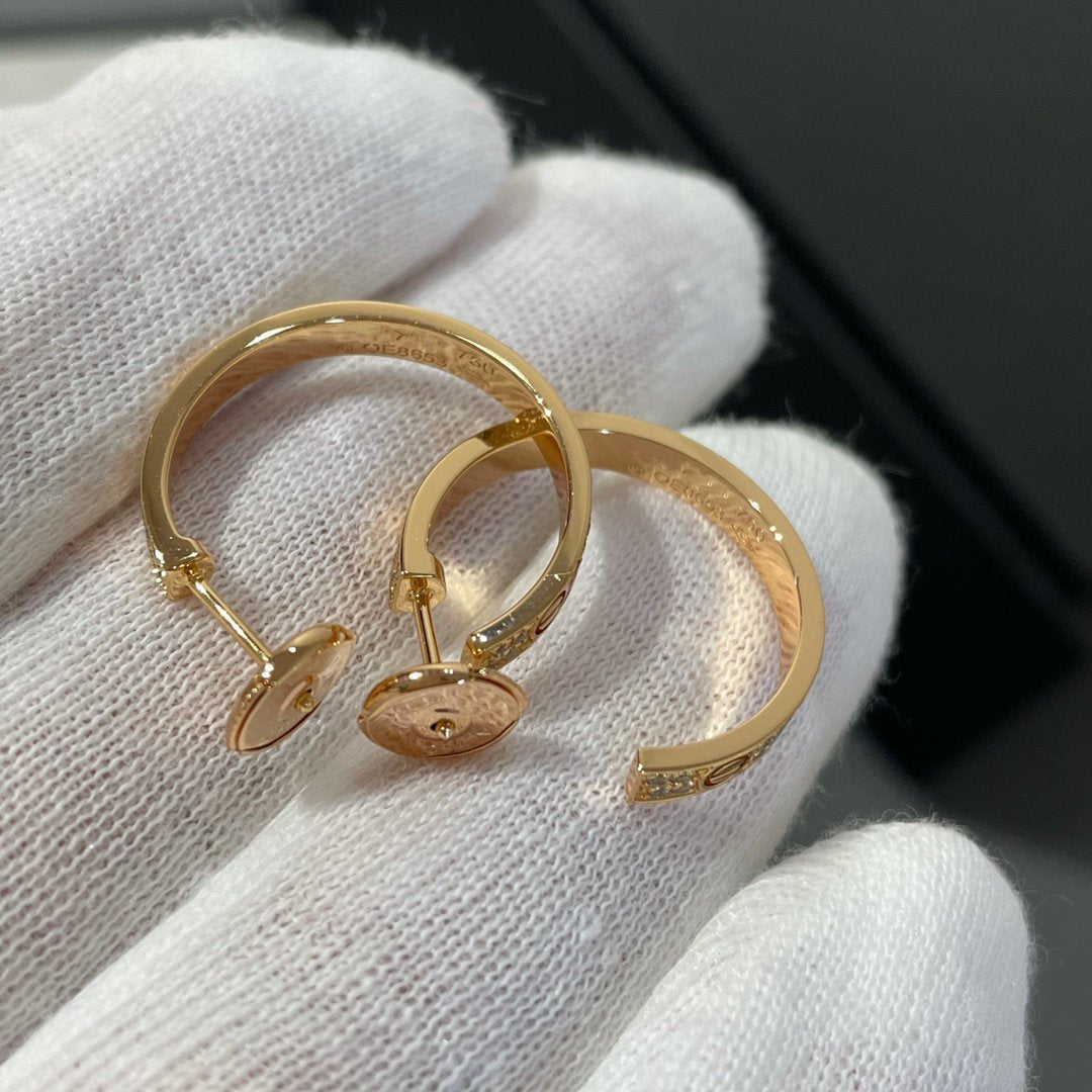 [Royal Jewelry]LOVE DIAMOND PINK GOLD HOOP EARRINGS