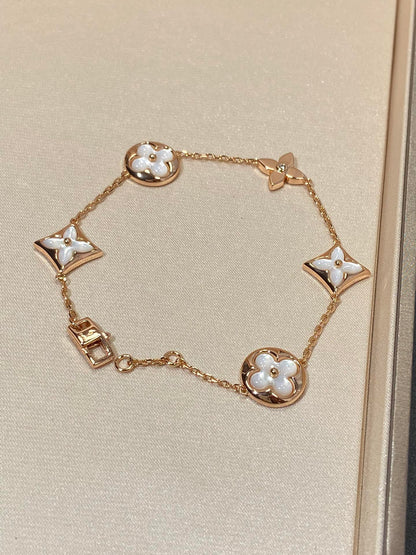 [Royal Jewelry]STAR AND SUN 5 MOTIF MOP PINK GOLD BRACELET