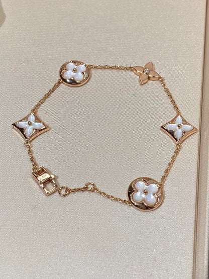 [Royal Jewelry]STAR AND SUN 5 MOTIF MOP PINK GOLD BRACELET