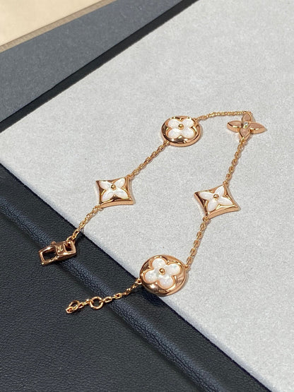 [Royal Jewelry]STAR AND SUN 5 MOTIF MOP PINK GOLD BRACELET