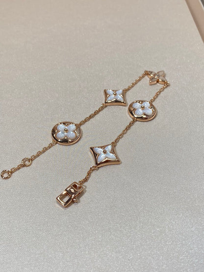 [Royal Jewelry]STAR AND SUN 5 MOTIF MOP PINK GOLD BRACELET