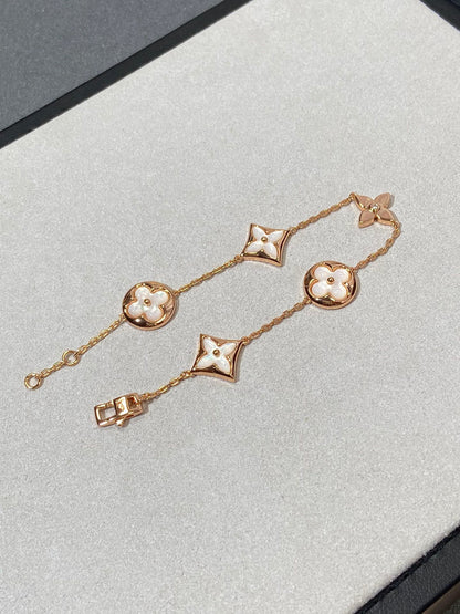 [Royal Jewelry]STAR AND SUN 5 MOTIF MOP PINK GOLD BRACELET