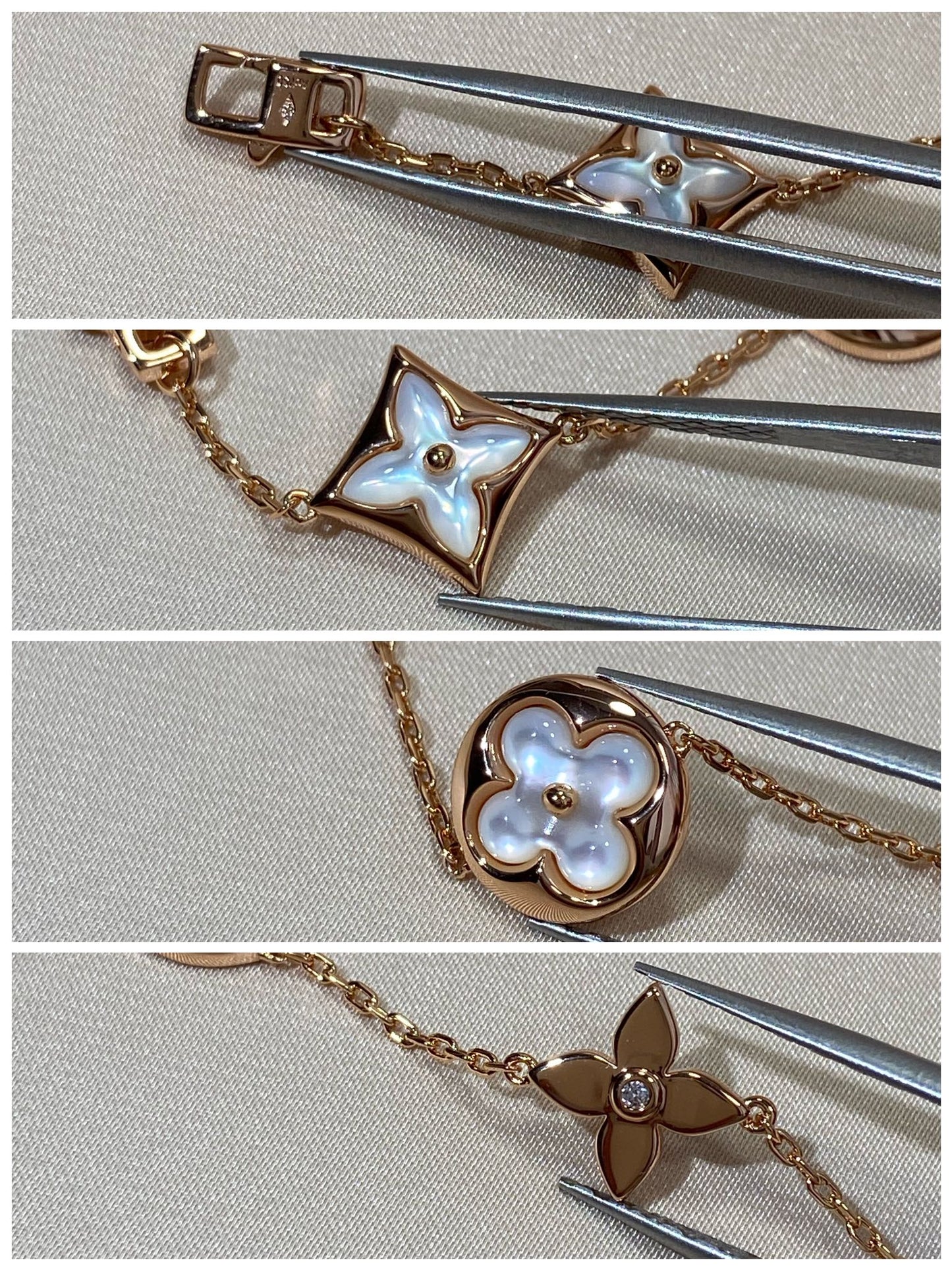 [Royal Jewelry]STAR AND SUN 5 MOTIF MOP PINK GOLD BRACELET