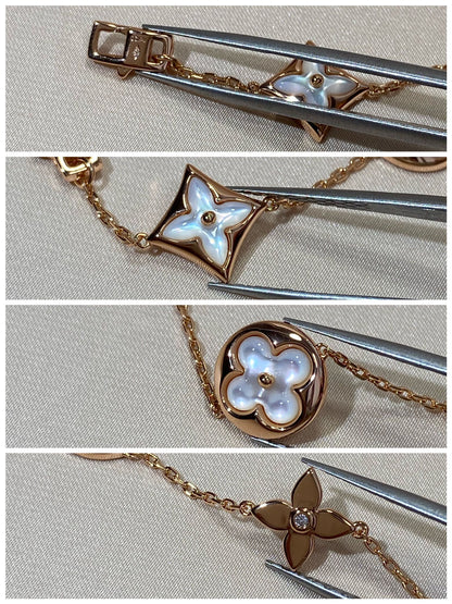 [Royal Jewelry]STAR AND SUN 5 MOTIF MOP PINK GOLD BRACELET