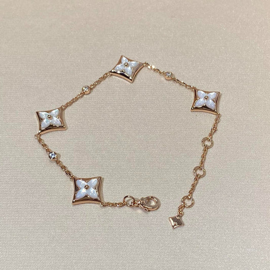 [Royal Jewelry]STAR 4 MOTIF MOP DIAMOND PINK GOLD BRACELET