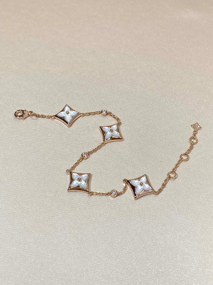 [Royal Jewelry]STAR 4 MOTIF MOP DIAMOND PINK GOLD BRACELET