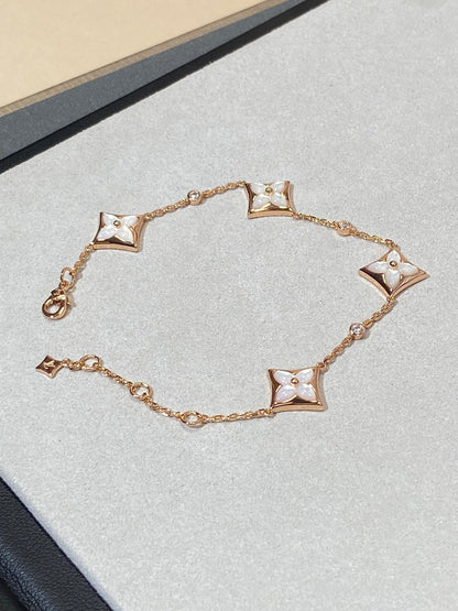 [Royal Jewelry]STAR 4 MOTIF MOP DIAMOND PINK GOLD BRACELET