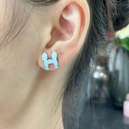 [Royal Jewelry]POP H SKY BLUE STUD EARRINGS