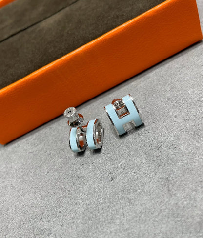 [Royal Jewelry]POP H SKY BLUE STUD EARRINGS