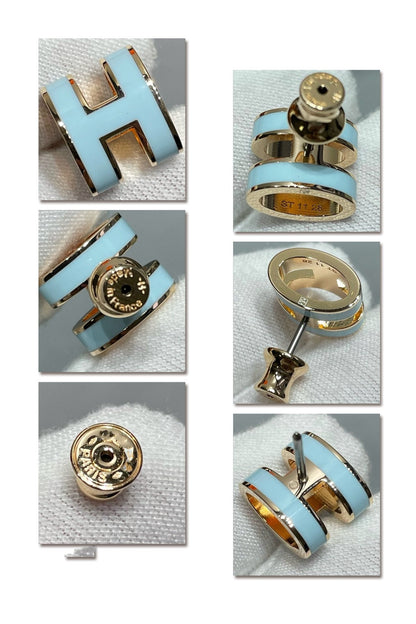 [Royal Jewelry]POP H SKY BLUE STUD EARRINGS