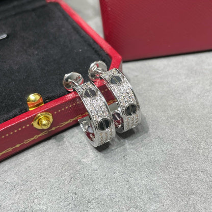 [Royal Jewelry]LOVE CERAMIC DIAMOND PAVED SILVER EARRINGS