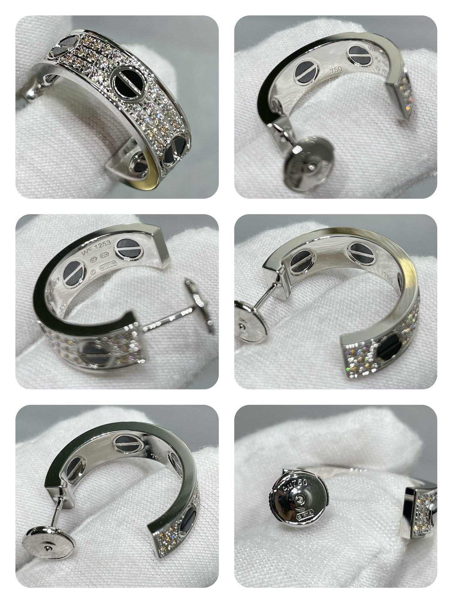 [Royal Jewelry]LOVE CERAMIC DIAMOND PAVED SILVER EARRINGS