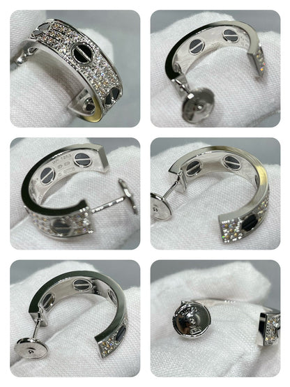 [Royal Jewelry]LOVE CERAMIC DIAMOND PAVED SILVER EARRINGS