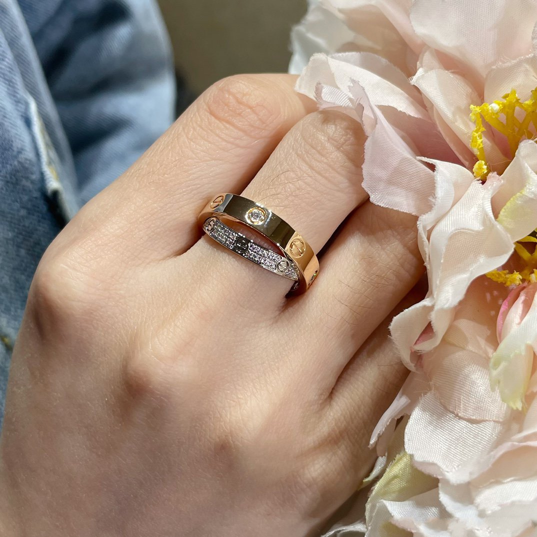 [Royal Jewelry]LOVE PINK GOLD SILVER DIAMOND DOUBLE RING
