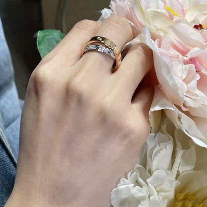 [Royal Jewelry]LOVE PINK GOLD SILVER DIAMOND DOUBLE RING