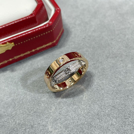 [Royal Jewelry]LOVE PINK GOLD SILVER DIAMOND DOUBLE RING