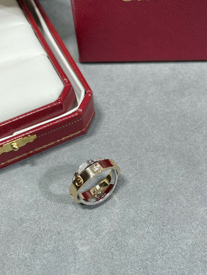 [Royal Jewelry]LOVE PINK GOLD SILVER DIAMOND DOUBLE RING