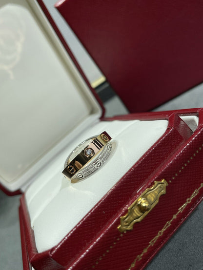 [Royal Jewelry]LOVE PINK GOLD SILVER DIAMOND DOUBLE RING